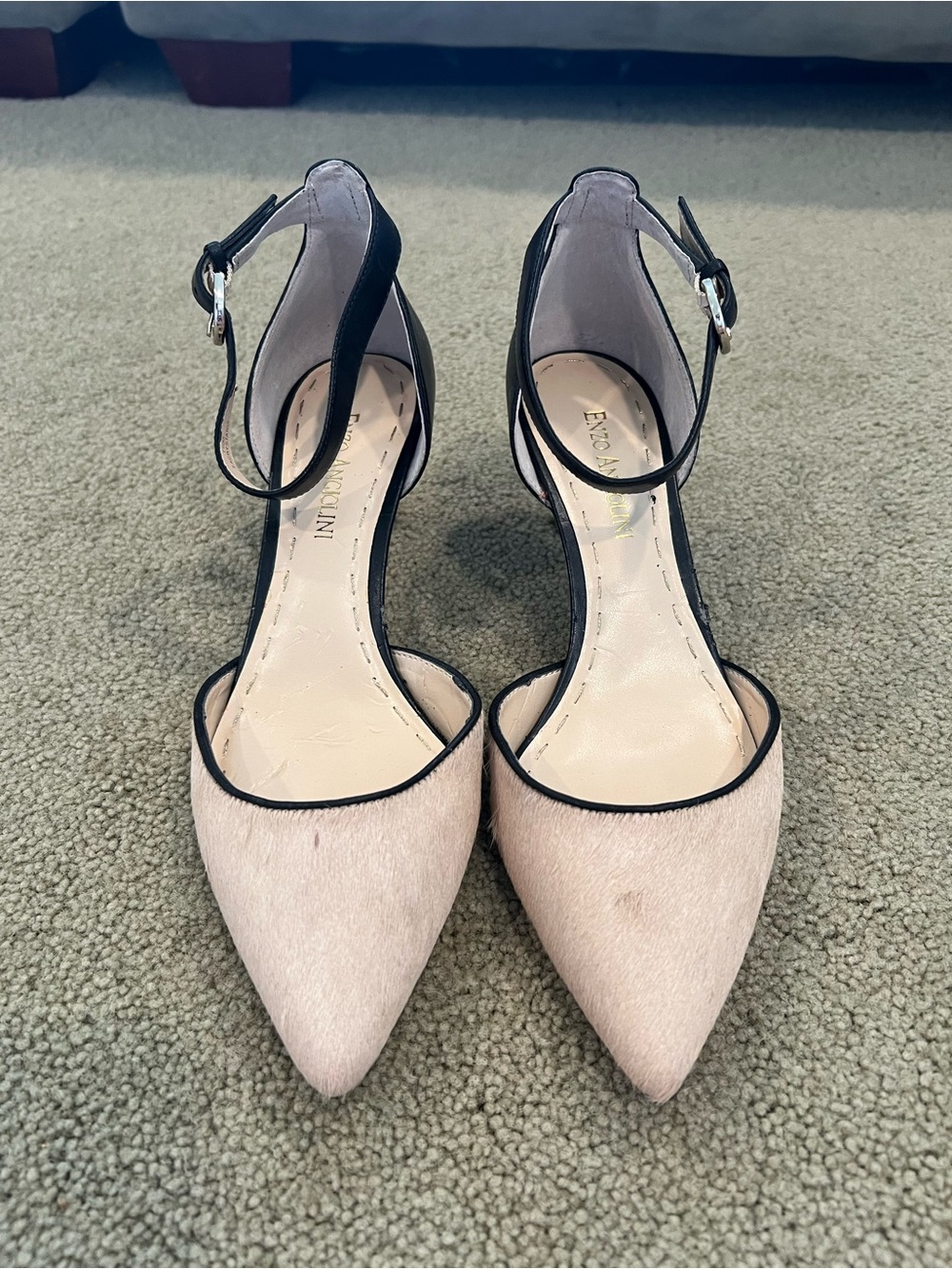 Enzo Angiolini Haircalf D’Orsay Ankle Strap Pumps Nude Black Size 7.5